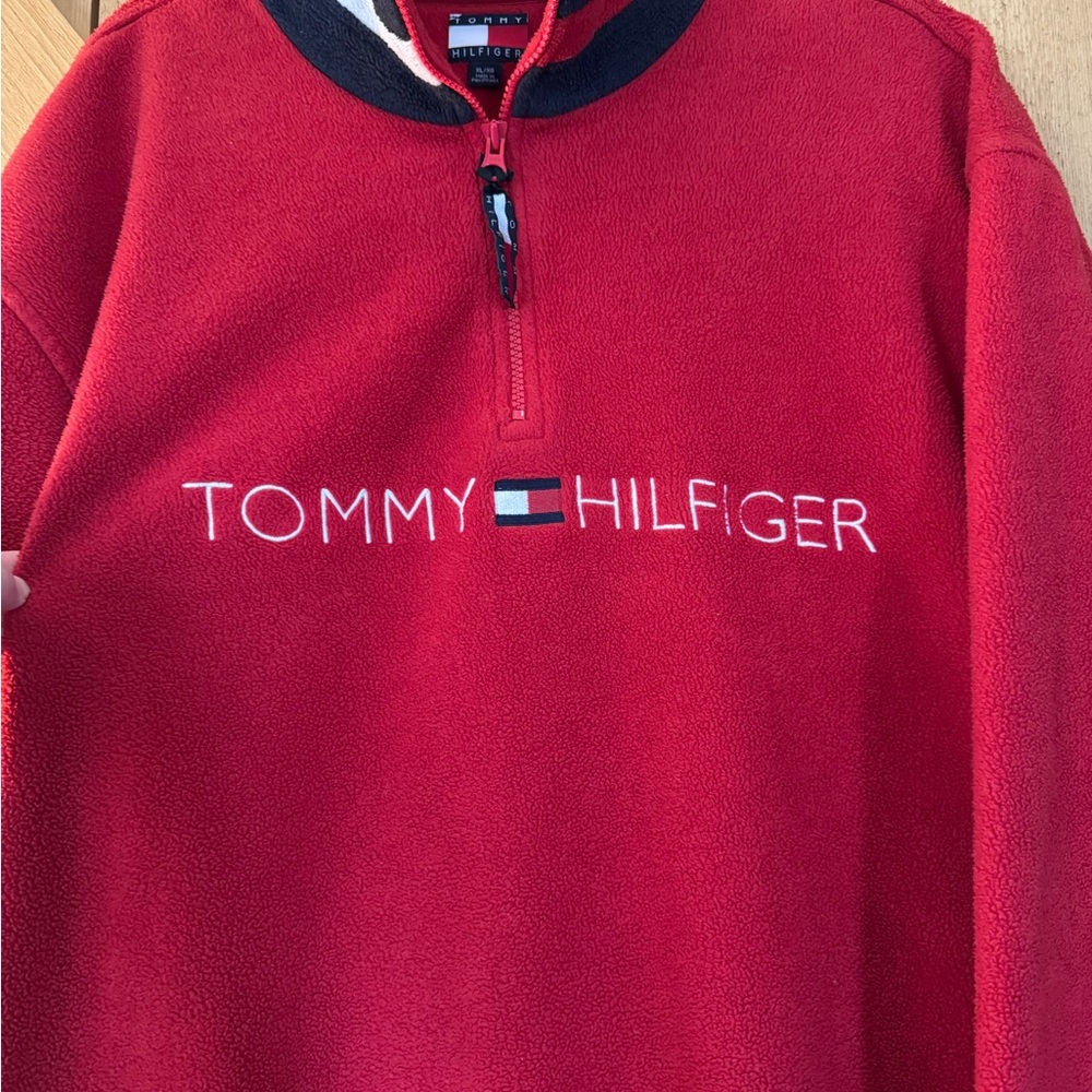 Vintage Tommy Hilfiger Red Zip-Up Sweater - Picture 2 of 4